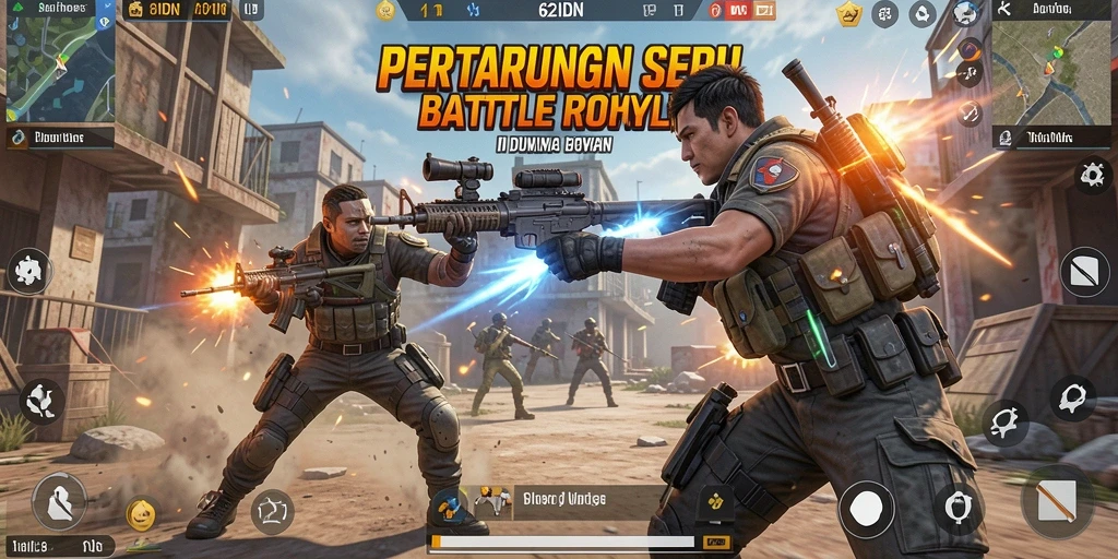 Tampilan gameplay Battle Royale yang mendebarkan di 62IDN.