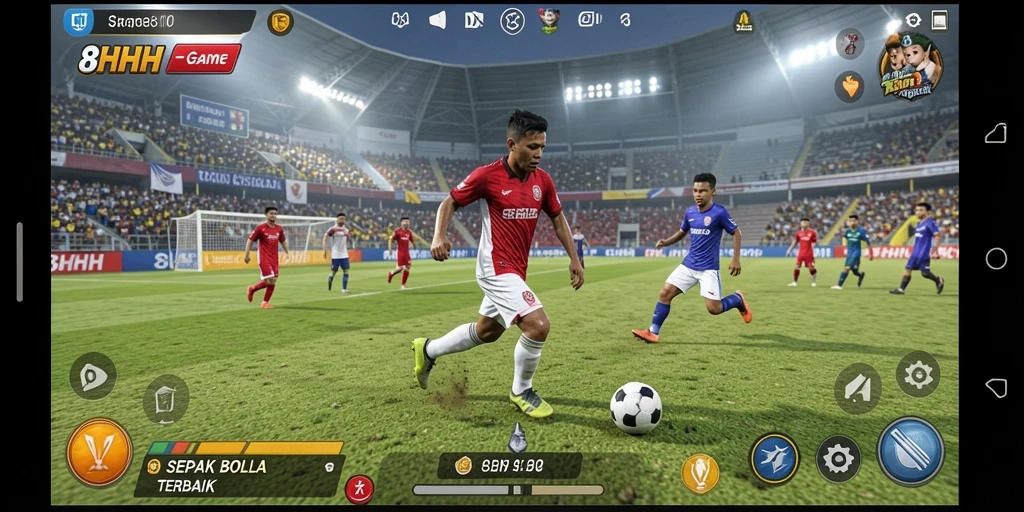 Tampilan gameplay 8HHH yang penuh aksi sepak bola.