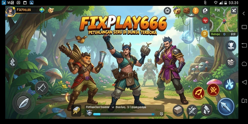 Tangkapan layar menunjukkan dunia luas dan interaksi pemain dalam FIXPLAY666.