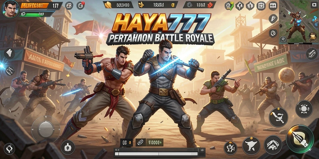 Tangkapan layar utama HAYA777 menampilkan aksi pertarungan Battle Royale yang mendebarkan.