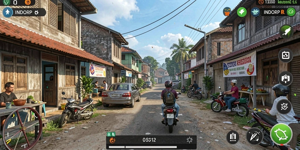 Screenshot INDORP menampilkan interaksi karakter dalam gameplay simulasi.