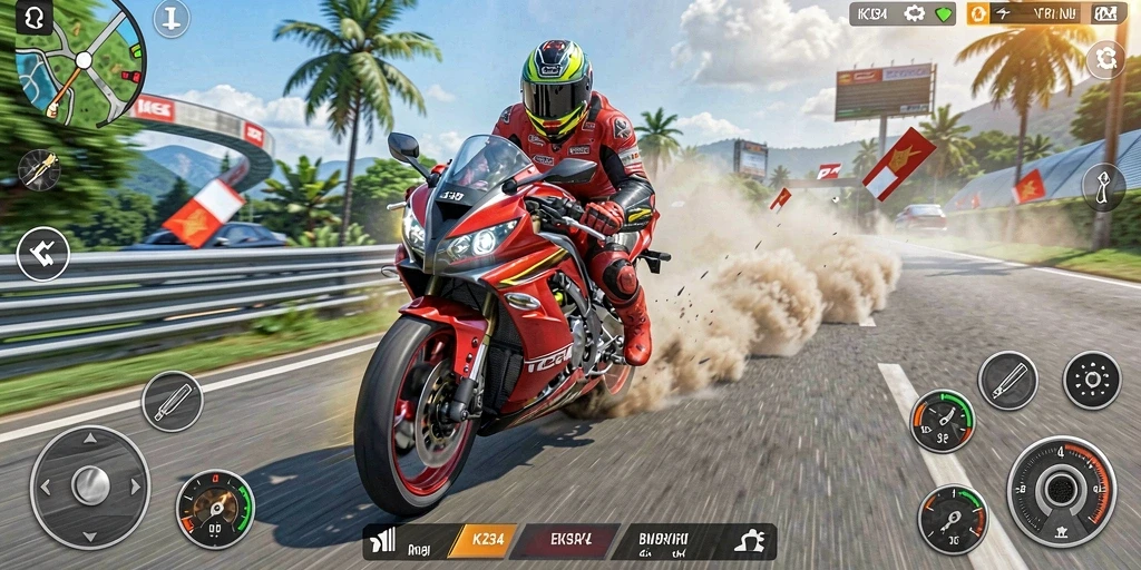 Tampilan gameplay K234 yang menegangkan dan seru saat balapan motor.
