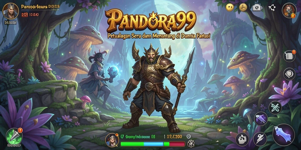 Tampilan gameplay PANDORA99 menampilkan karakter yang menjelajahi dunia fantasi.