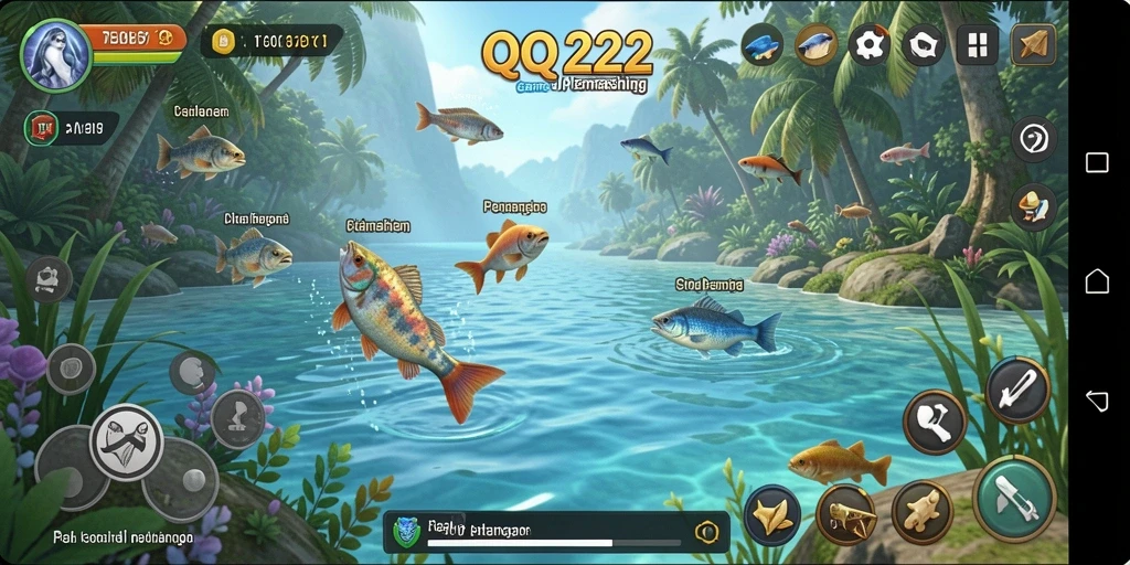 Screenshot gameplay QQ222 menampilkan petualangan memancing yang seru.