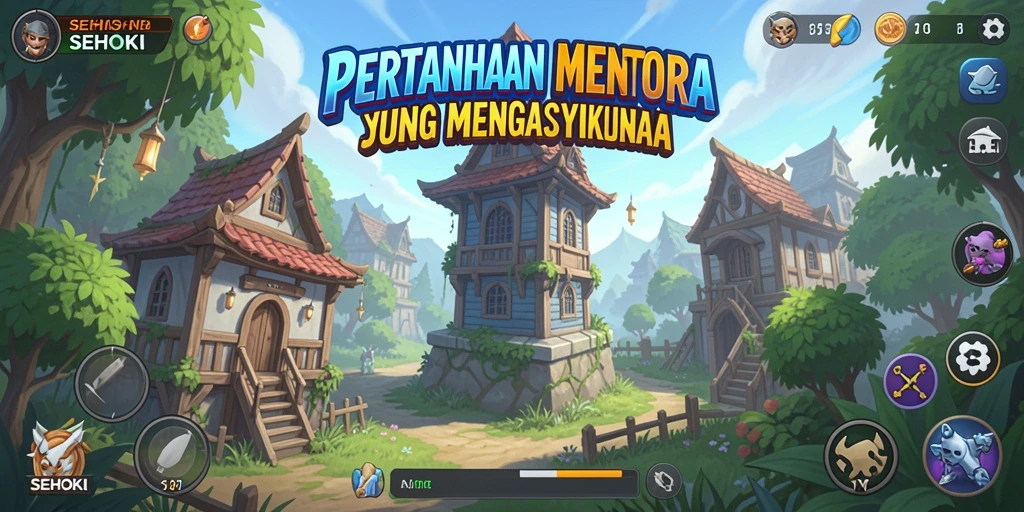 Tangkapan layar gameplay menawan dari SEHOKI yang menunjukkan pertahanan menara.