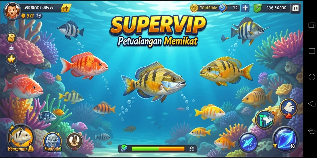 Tampilan gameplay menarik dari <strong>SUPERVIP</strong> saat menembak berbagai jenis ikan.